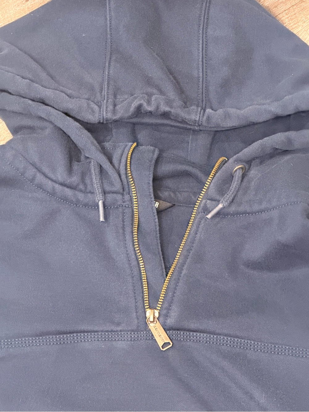 Carhartt Rain Defender Navy Quarter-Zip Hooded Sweatshirt - Picture 4 of 9